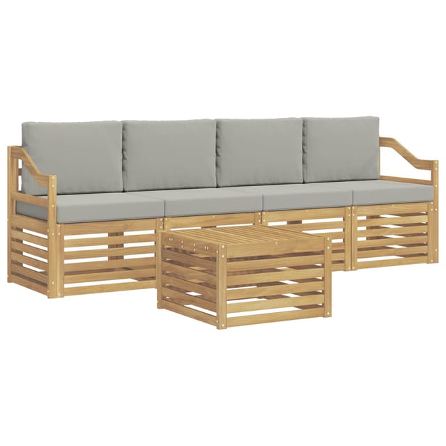 vidaXL Outdoor-Sofagarnitur 5-Tlg Weiß und Hellgrau Polyester 3391371