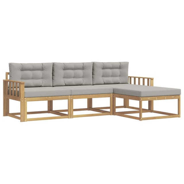 vidaXL Outdoor-Sofagarnitur 4-Tlg Weiß und Hellgrau Polyester 3386265