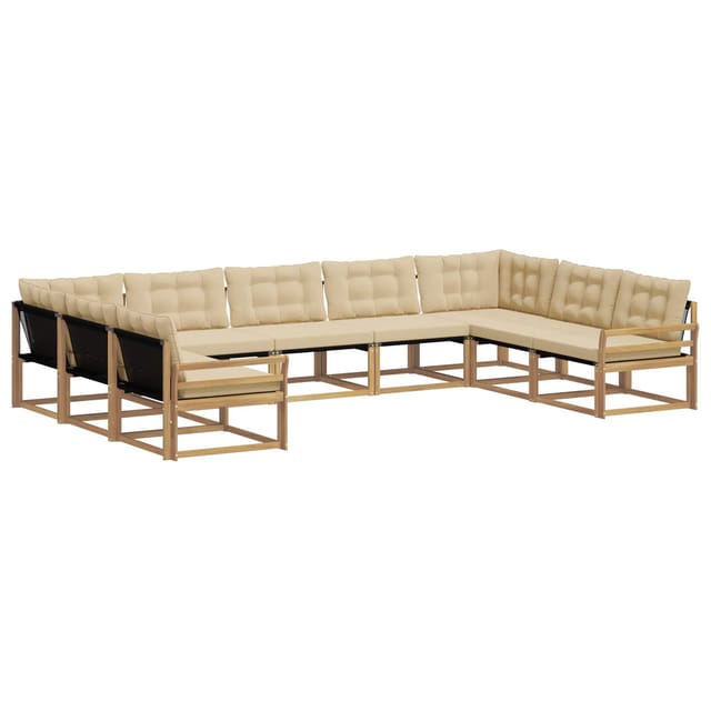 vidaXL Outdoor-Sofagarnitur mit Kissen 9-Tlg Weiß und Beige 3389071