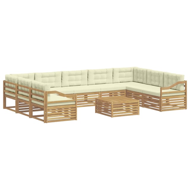 vidaXL Outdoor-Sofagarnitur mit Kissen 10-Tlg Weiß und Creme Polyester 3391210