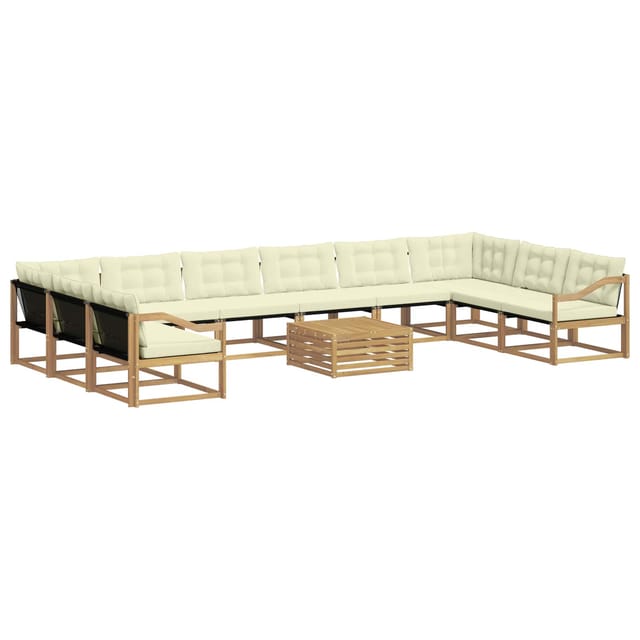 vidaXL Outdoor-Sofagarnitur mit Kissen 11-Tlg Weiß und Creme 3389148