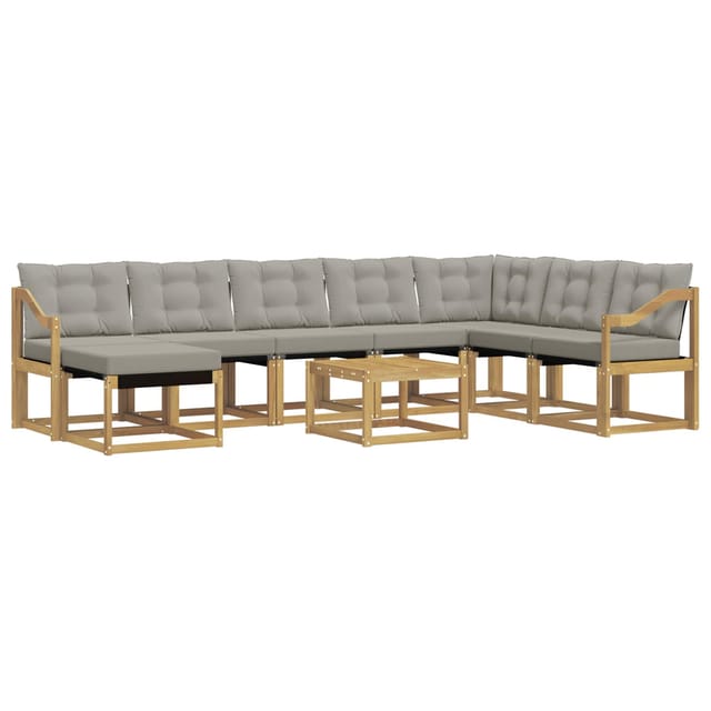 vidaXL Outdoor-Sofagarnitur mit Kissen 9-Tlg Weiß und Hellgrau 3389797