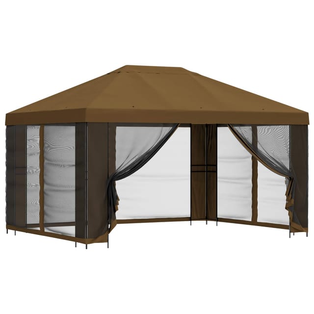 vidaXL Garten Pavillon mit Seitenwänden 4 x 3 m Taupe 900390