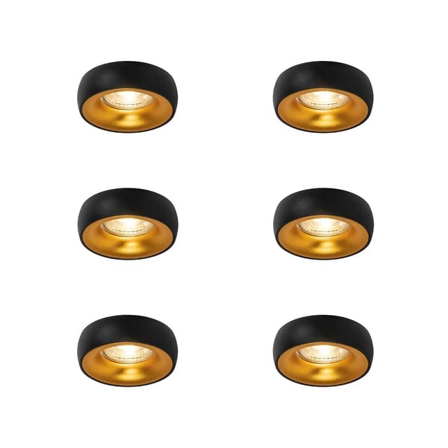 QAZQA 6er Set Design Einbaustrahler Schwarz mit Goldener Innenseite Mooning