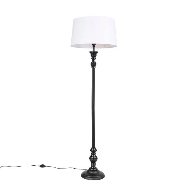 QAZQA Stehlampe Schwarz mit Leinenschirm Weiß 45cm Classico