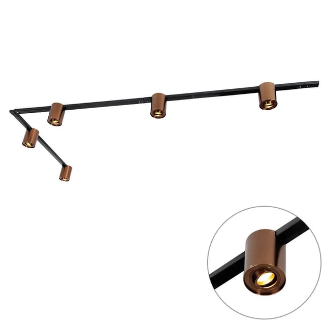 QAZQA 1 Phasen Schienensystem mit 5 Spots in Dunkelbronze und Schwarz Rondoo Up