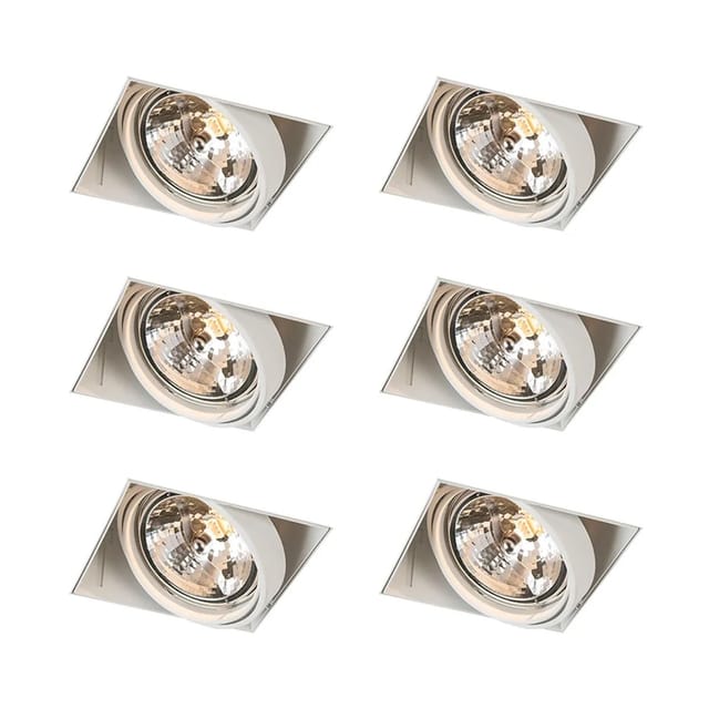 QAZQA Set mit 6 Einbaustrahlern Weiß AR111 Schwenk und Neigbar Trimless Oneon