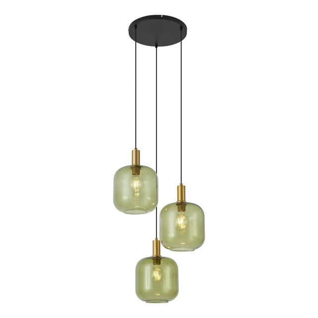 QAZQA Hotel Chic Hängelampe Schwarz mit Gold und Grün Glas 3 Licht Zuzanna
