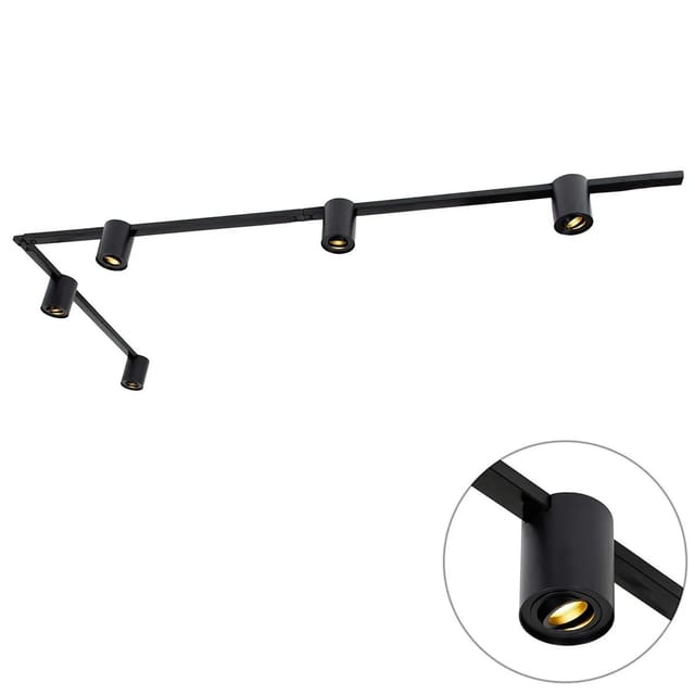 QAZQA Modernes 1 Phasen Schienensystem mit 5 Spots Schwarz Rondoo Up