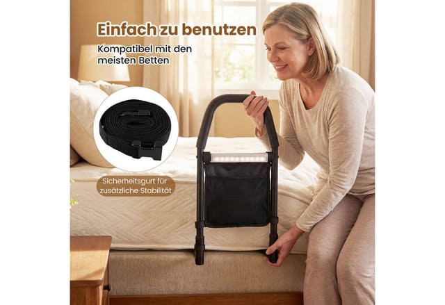 Costway Aufstehhilfe Bett Bettgitter mit Led-Sensorlicht Tasche