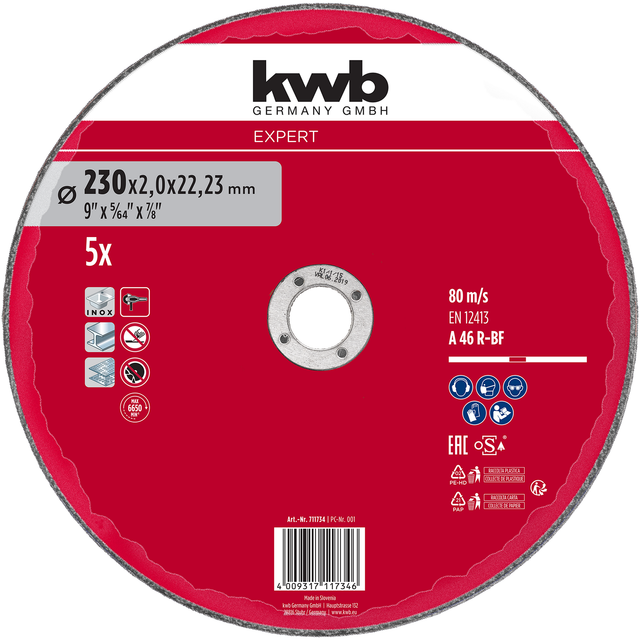 kwb Inox-Gewebetrennscheiben-Set für Metall Ø 230 x 2 mm 5-teilig