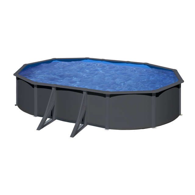 GRE Stahlwandpool-Set 'Anthracite' oval 610 × 375 × 120 cm, mit Seitenstützen
