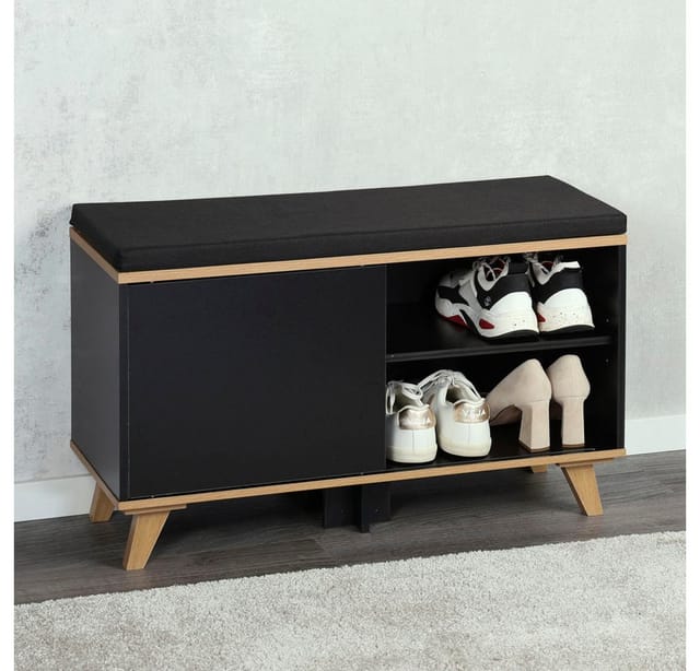 Schuhschrank mit Sitzkissen, schwarz