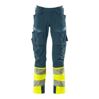 Hose mit Knietaschen Dunkelpetroleum/Hi-vis Gelb 19179-511-4417, Größe 82 C58