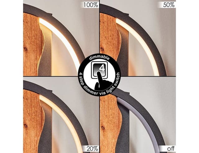hofstein Wandleuchte dimmbare Wandlampe aus Metall/Holz in Schwarz/Natur, LED fest integriert, Leuchte mit Schirm(22cm), dimmbar ü. Lichtschalter, 1700 Lumen, 12 W