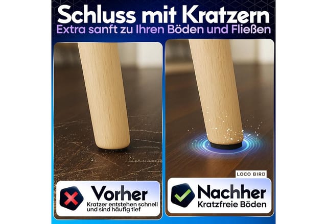 Loco Bird Filzgleiter Stühle Selbstklebend zum Zuschneiden - 8 Stück 16 x 20cm - 4mm schwarz, (Spar-Set, 8 St), Möbelgleiter, Parkettschoner für Stuhlbeine, Filzplatten, Bodenschoner