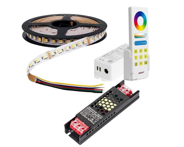 V-TAC LED Stripe 5-10 Meter RGB-CCT LED Streifen 6 Polig 24 Volt 60 LEDs pro Meter, MAX 140w, 14000 Lumen, RGB-CCT, 10m x 12mm, IP20, Trafo & Steuergerät