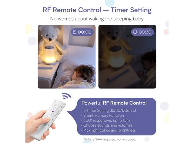 Novostella LED Nachtlicht RGB LED Nachtlicht Kinderlampe Nursey Licht mit 27 weißen Geräuschen, LED fest integriert