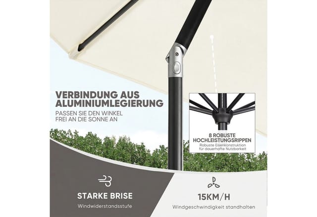 Sekey Sonnenschirm 3m Marktschirm mit Kurbel, Gartenschirm, 8 Streben, Sonnenschutz 50+, LxB: 300,00x300,00 cm, mit/ohne LED-Lichtern, Terrassenschirm Rund