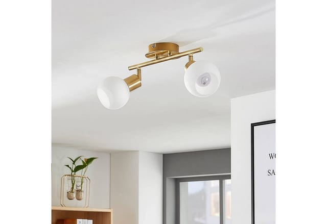 Lindby Deckenleuchten Elaina, Metall, Gold / Messing IP20, 2 x 8 W LED