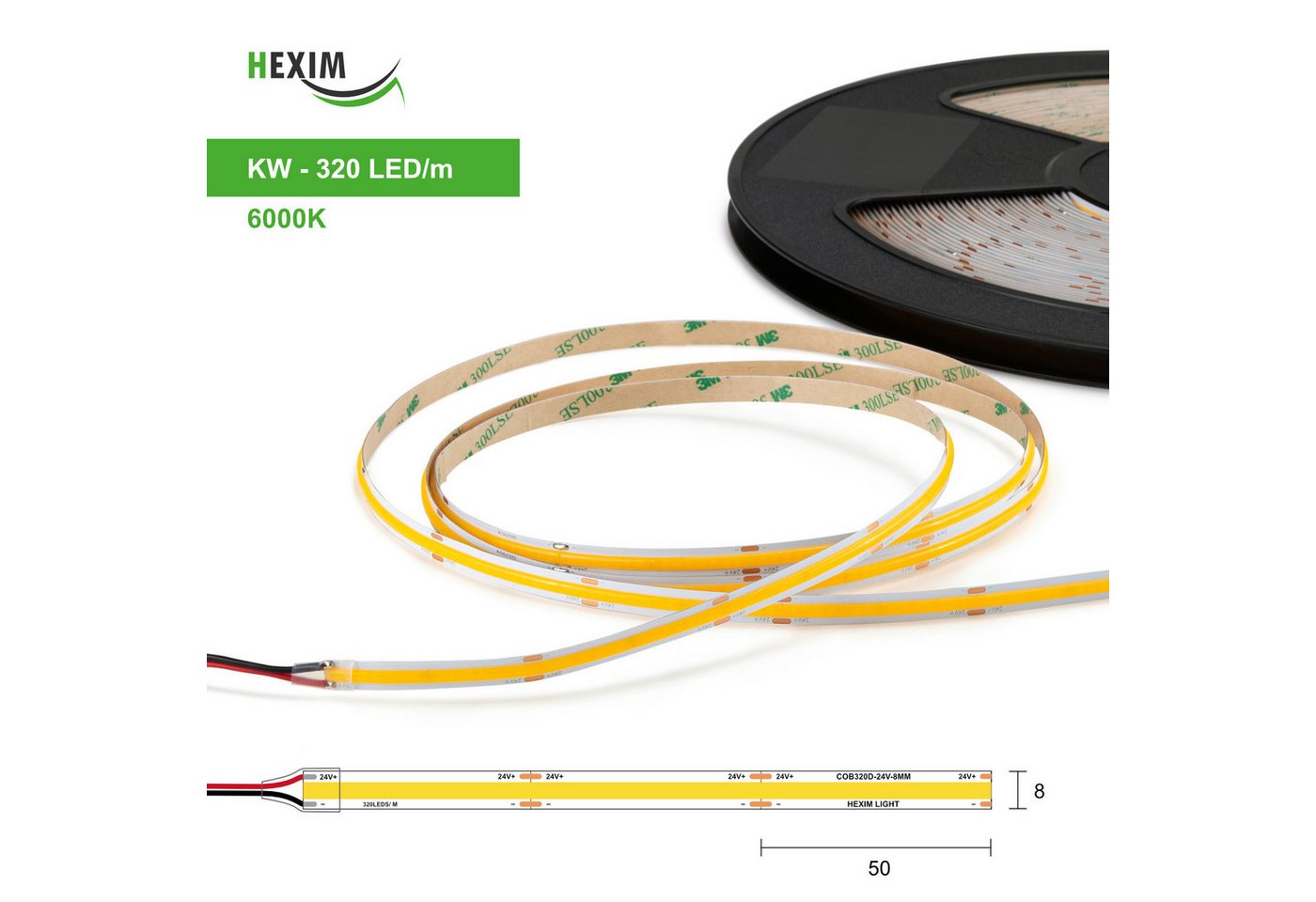 Hexim LED Stripe COB – RGB/W CCT oder Kalt-, Neutral-, Warmweiß (Kaltweiß 0.5M), COB – RGB/W CCT oder Kalt-, Neutral-, Warmweiß (Kaltweiß 0.5M)