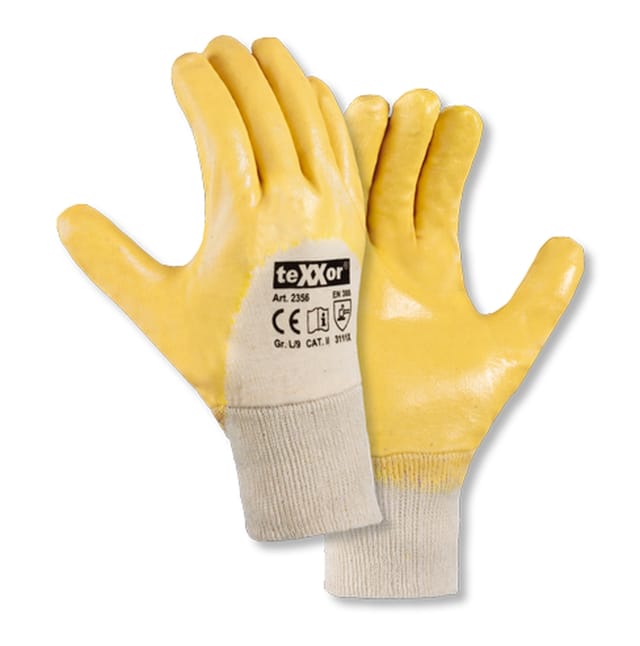 teXXor Arbeitshandschuh-Set 2356 Nitrilhandschuhe Arbeitshandschuhe gelb mit Strickbund (Karton, 144-St., VPE= 12-144, Gr 7-11) ölbeständig/Flexibel