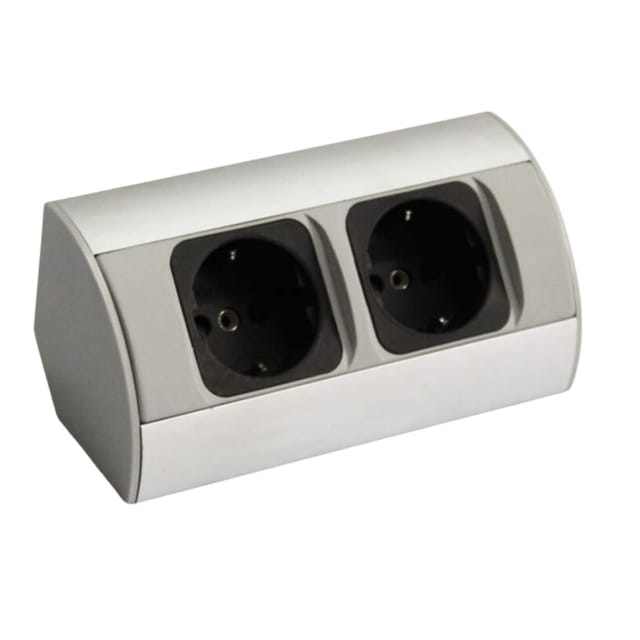 kalb 2-fach Ecksteckdosenleiste zur Montage, 2x 230V Steckdose, Anschlusskabel ohne Stecker, silber/schwarz