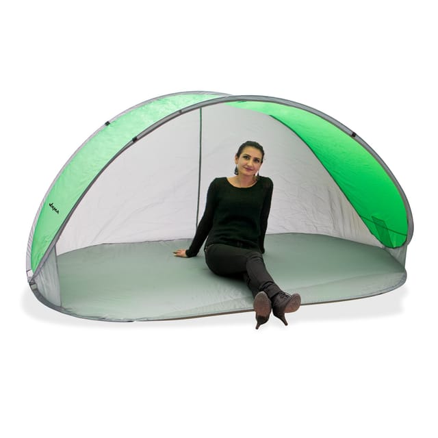 Strandmuschel Pop Up Strandzelt Sonnenschutz Windschutz Grün/grau Wurfzelt