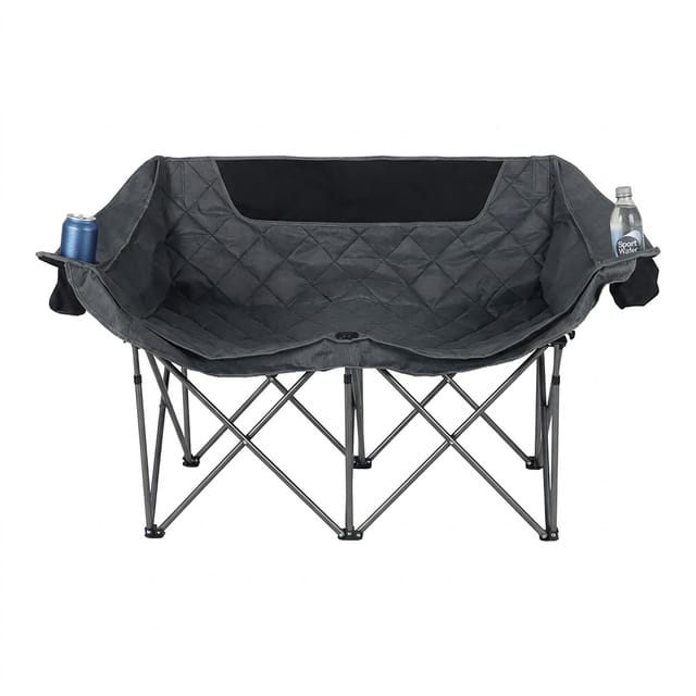 Relaxdays Camping Bank, 2 Personen, Faltbar, Getränkehalter, Tragetasche, Hbt: 84x146x54 Cm, Outdoor Campingstuhl, Grau