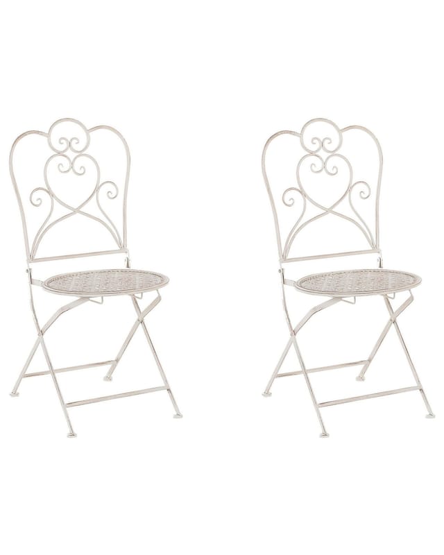 Beliani - Gartenstuhl Beige Metall 2er Set Klappbar Balkon Terrasse Garten Romantisch
