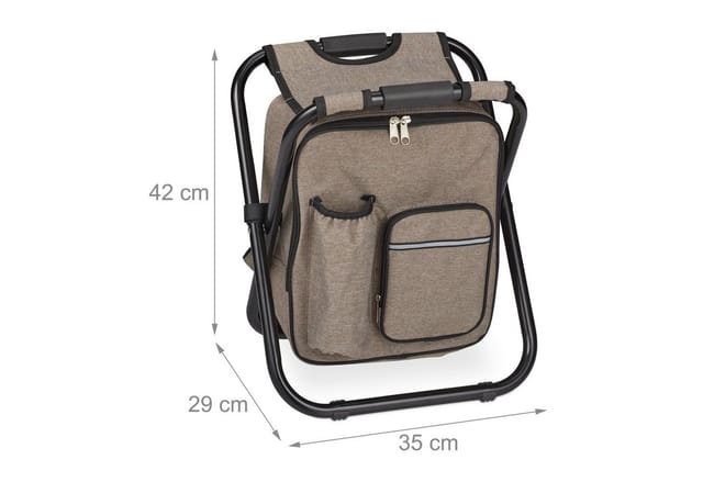 Relaxdays Campinghocker Mit Tasche, Klappbar, Tragbar, Leicht & Stabil, Hbt: 42x35x29 Cm, Sitzrucksack, Polyester, Beige