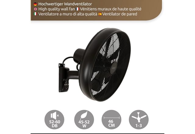 Lucci Air Breeze Wandventilator Mit Fernbedienung, Stahl, Schwarz