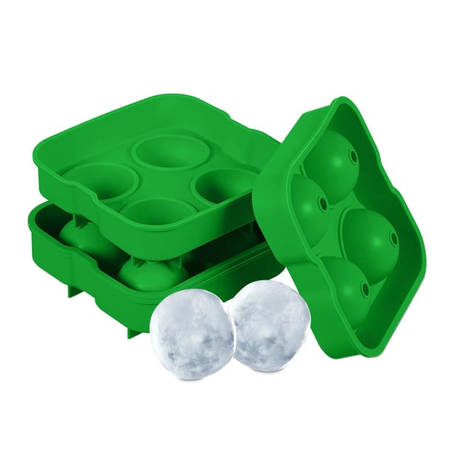 Eiswürfelform, 2er Set, Wiederverwendbar, Aus Silikon, 4,5 Cm Kugeln, 4 Einzelne Eiskugeln, Eisgießform, Grün - Relaxdays