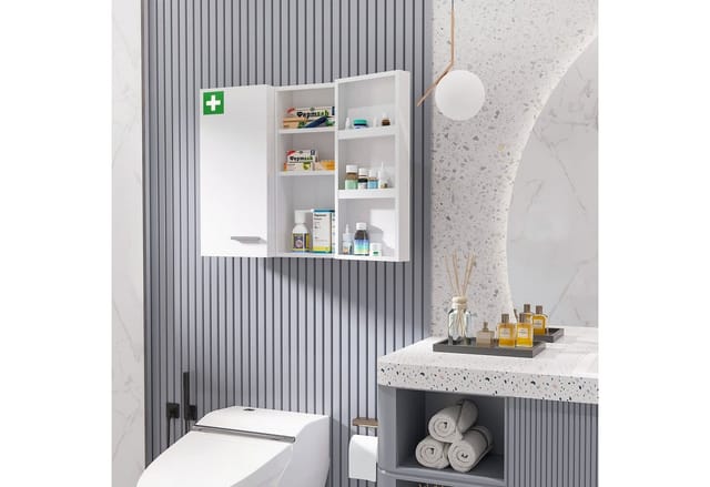 kleankin Medizinschrank, mit Schloss, LxBxH: 55 x 18 x 60 cm - weiss