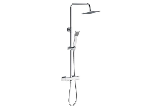 AICA Thermostat Duschsystem Verchromt Mit Quadratischer Regendusche Und Handbrause
