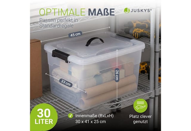 Juskys Aufbewahrungsbox mit Deckel - 6er Set Kunststoff Boxen 30l - Box stapelbar, transparent