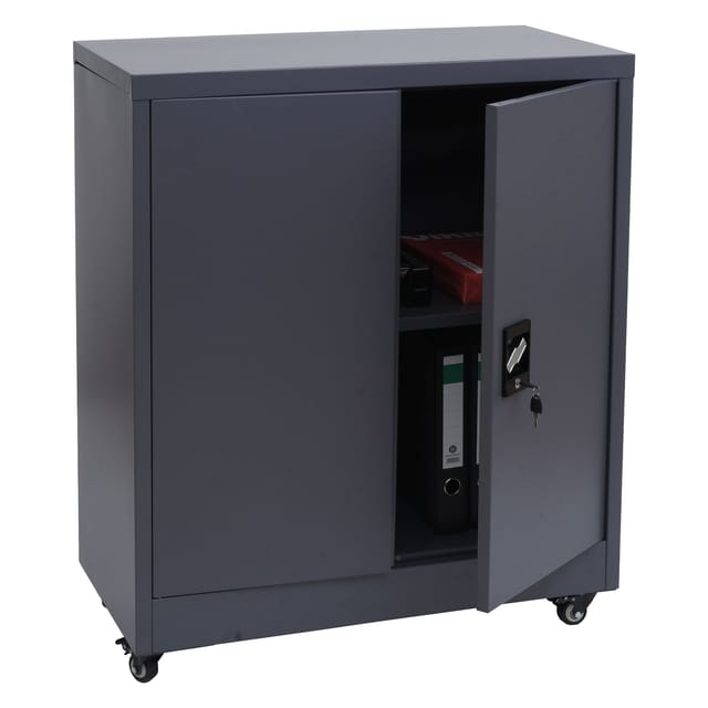 Aktenschrank MCW-O50, Büroschrank Stahlschrank mit Rollen, 2 Türen abschließbar, Stahl 98x80x40cm ~ dunkelgrau
