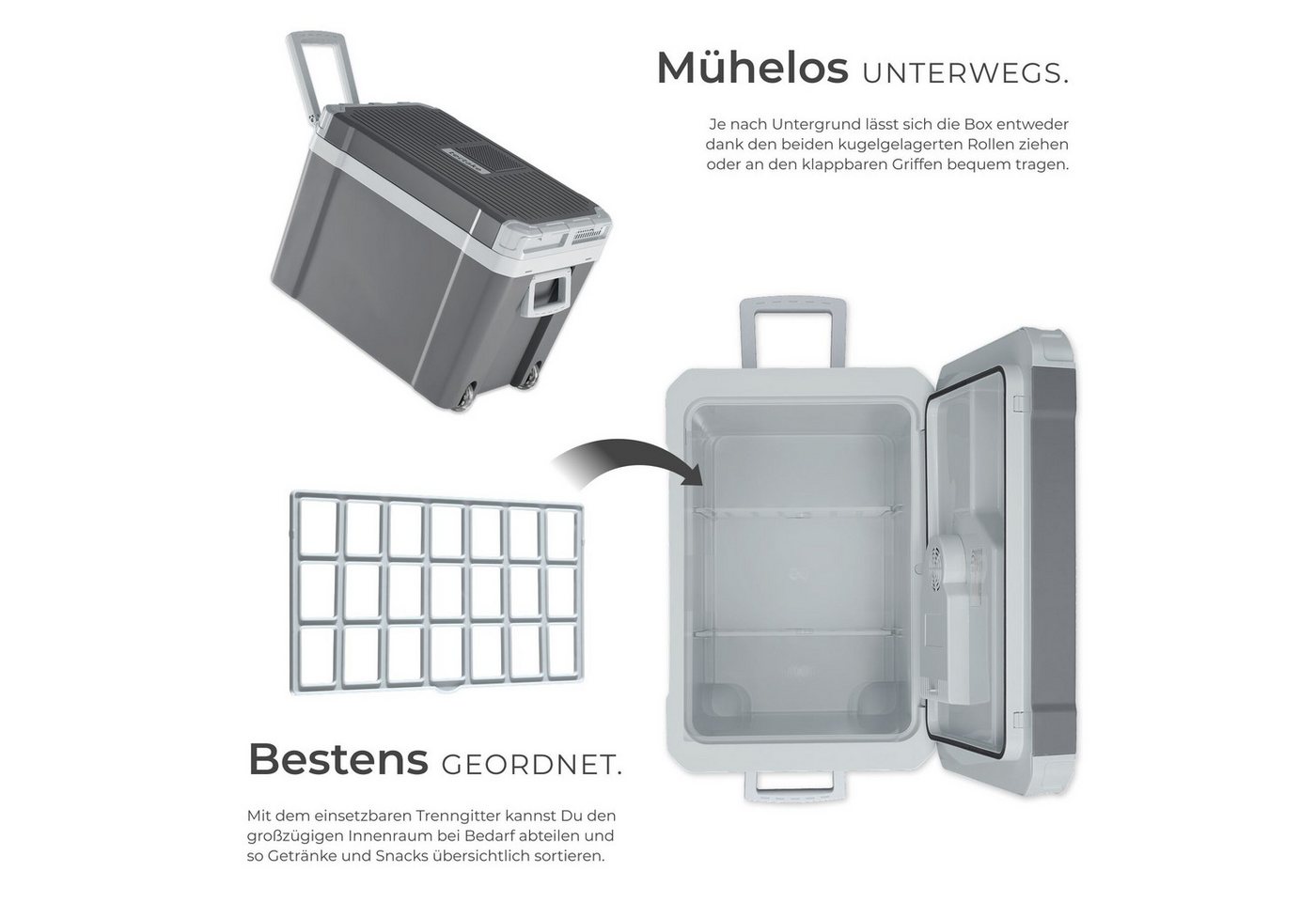 tectake® Elektrische Kühl- und Wärmebox, 35 l Fassungsvermögen, robustes Kunststoffgehäuse, mit Rollen, Steckdosen- und Autoanschluss Bild 5