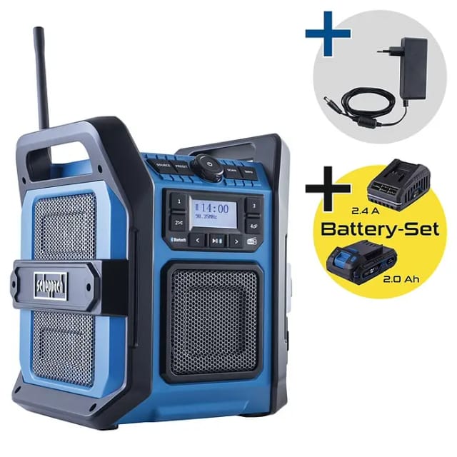 Akku Baustellenradio C-DAB30-X Scheppach - 20V | LCD-Display | 2x USB Anschlüsse | 1x USB-A | 1x USB-C | FM, DAB und DAB+ | inkl. 2Ah Akku + Ladegerät