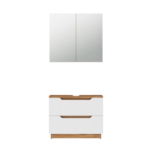 Vicco Badmöbel-Set Lotta, Eiche/weiß gestreift, 2 Teile, (2-St., 2er Set)