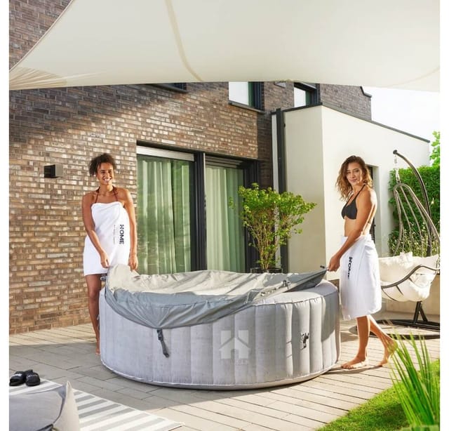 HOME DELUXE Whirlpool SPLASH inkl. Kissen, Getränkehalter und Sonnendach - Ø208 cm, aufblasbares Aufstellbecken, aufblasbar per Knopfdruck - für bis zu 6 Personen, Outdoor Whirlpool