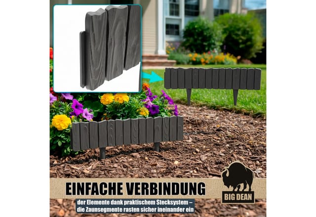 BigDean Rasenkante Leicht zu verarbeitende Rasenkante Kunststoff Beeteinfassung, LxH: 57x13 cm, Set, Beeteinfassung, Holzoptik, Biegsam, Einfache Montage.