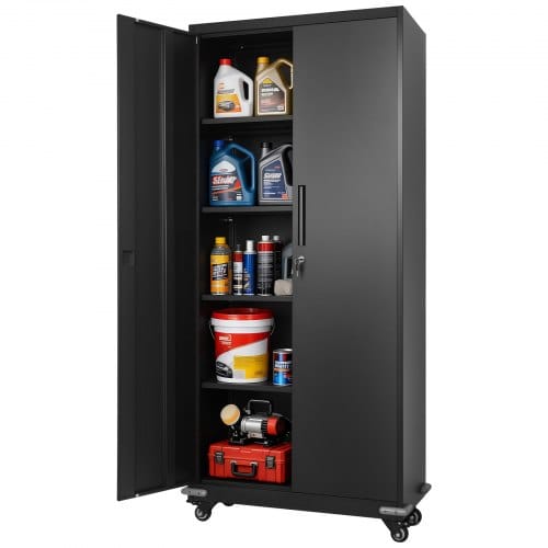 VEVOR Aktenschrank, 184,5 cm Metallschrank mit 4 Verstellbaren Einlegeböden, 2 Magnettüren & 2 Schlüsseln, Werkzeugschrank zur Aufbewahrung von Werkzeugen für Speisekammer, Lager, Keller, Büro