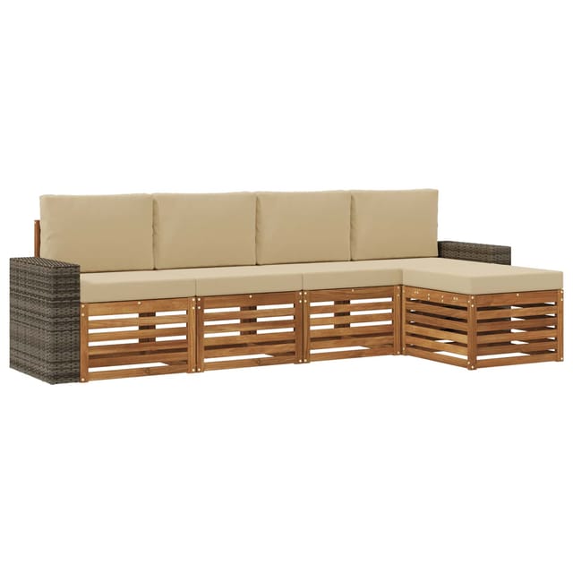 Outdoor-sofagarnitur Mit Kissen 5 Pcs Natur Und Beige Vidaxl