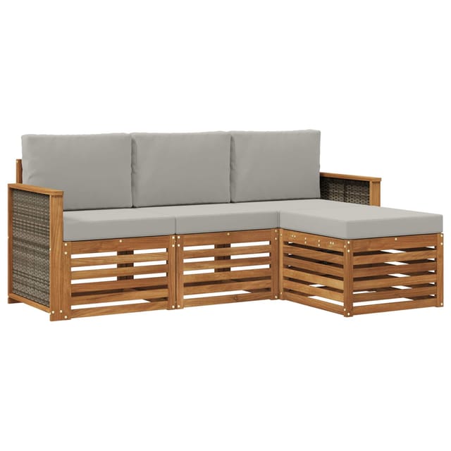 Outdoor-sofagarnitur Mit Kissen 4 Pcs Natürlich Und Hellgrau Vidaxl