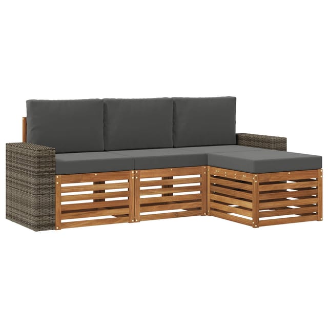 Outdoor-sofagarnitur Mit Kissen 4 Pcs Natur Und Anthrazit Vidaxl