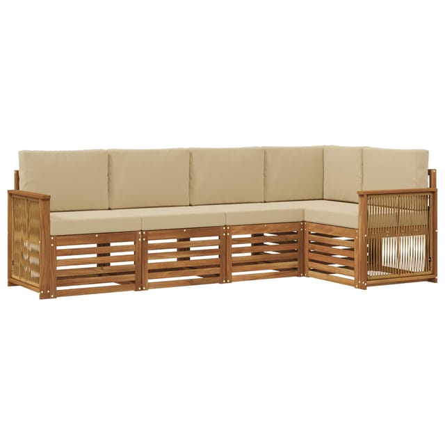 Ecksofa Set 4 Pcs Natur Massives Akazienholz Und Polyester Vidaxl