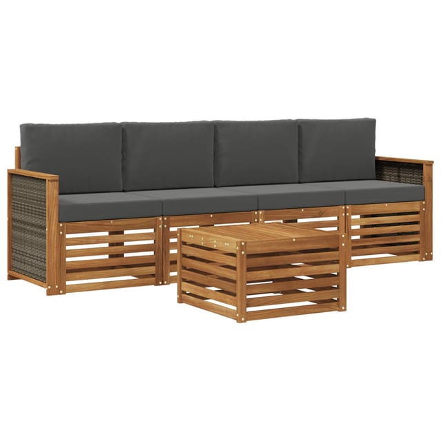 Outdoor-sofagarnitur Mit Kissen 5 Pcs Natur Und Anthrazit Vidaxl