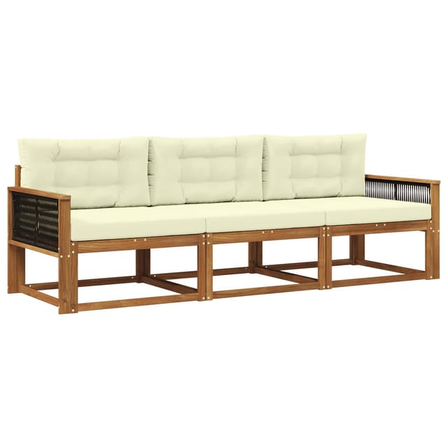Outdoor-sofagarnitur Mit Kissen 3 Pcs Natur Und Creme Vidaxl