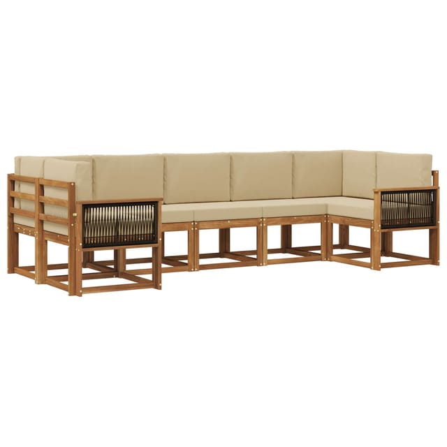 Outdoor-sofagarnitur 7 Pcs Natur Und Beige Massivholz Akazie Vidaxl